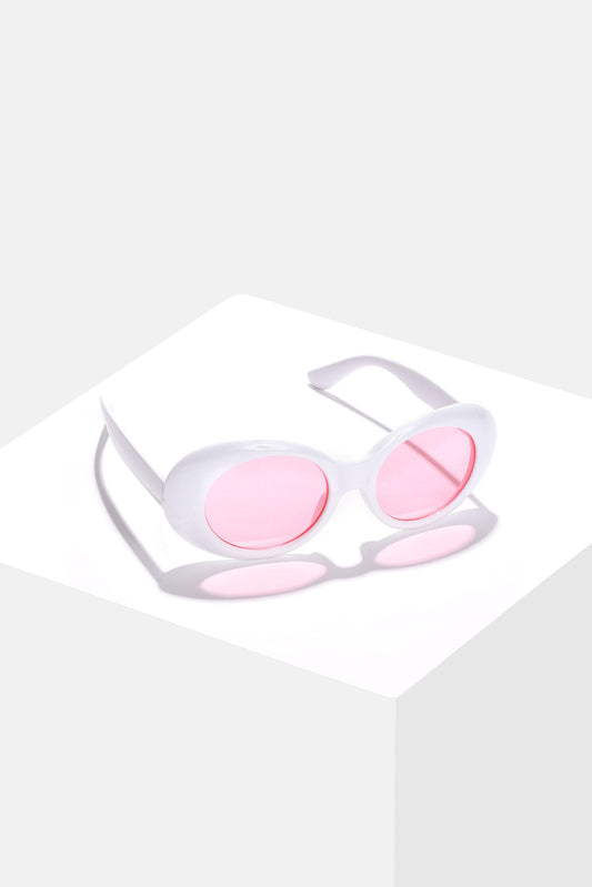 Women Pink Lens White Oval Sunglasses