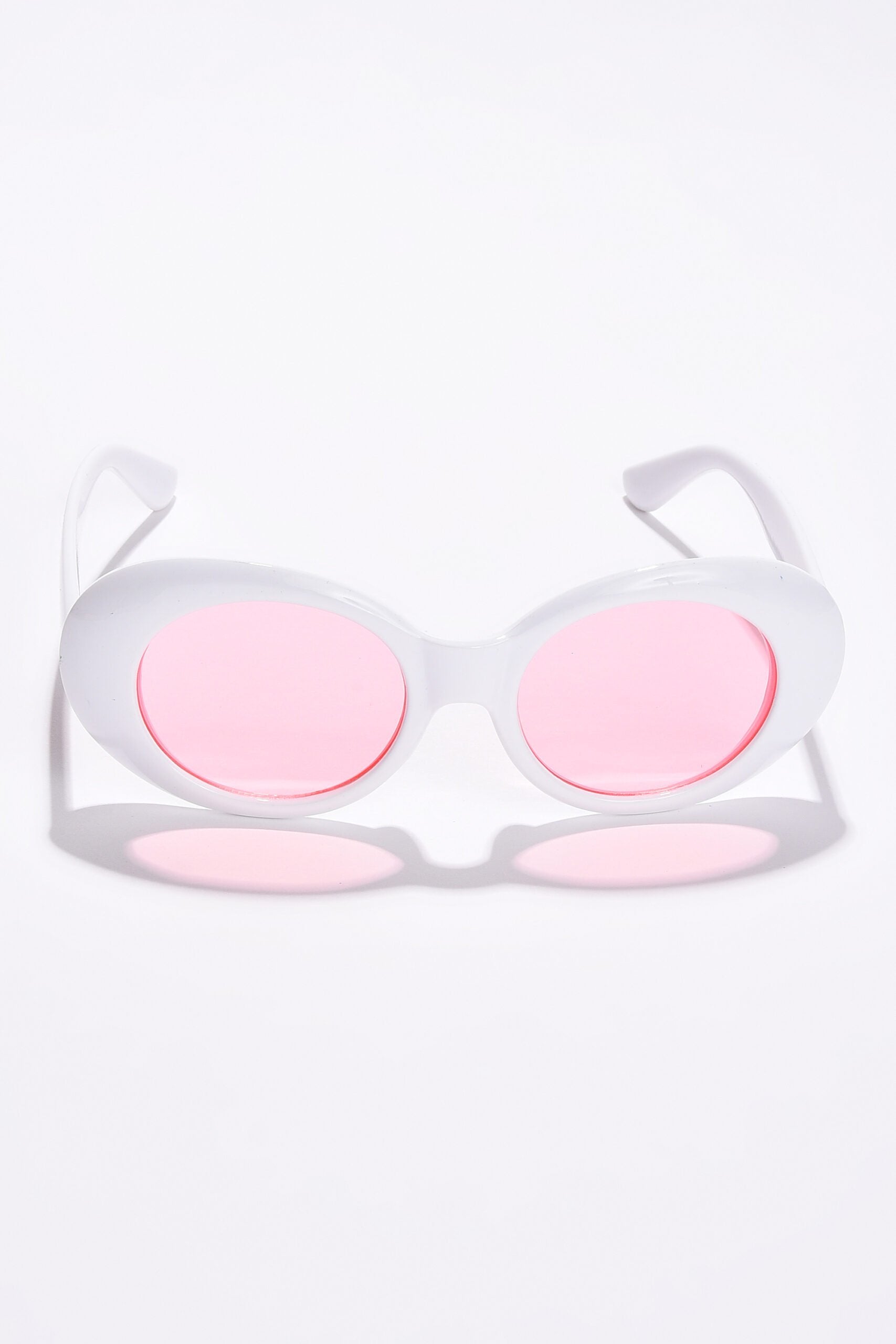 Women Pink Lens White Oval Sunglasses