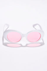 Women Pink Lens White Oval Sunglasses