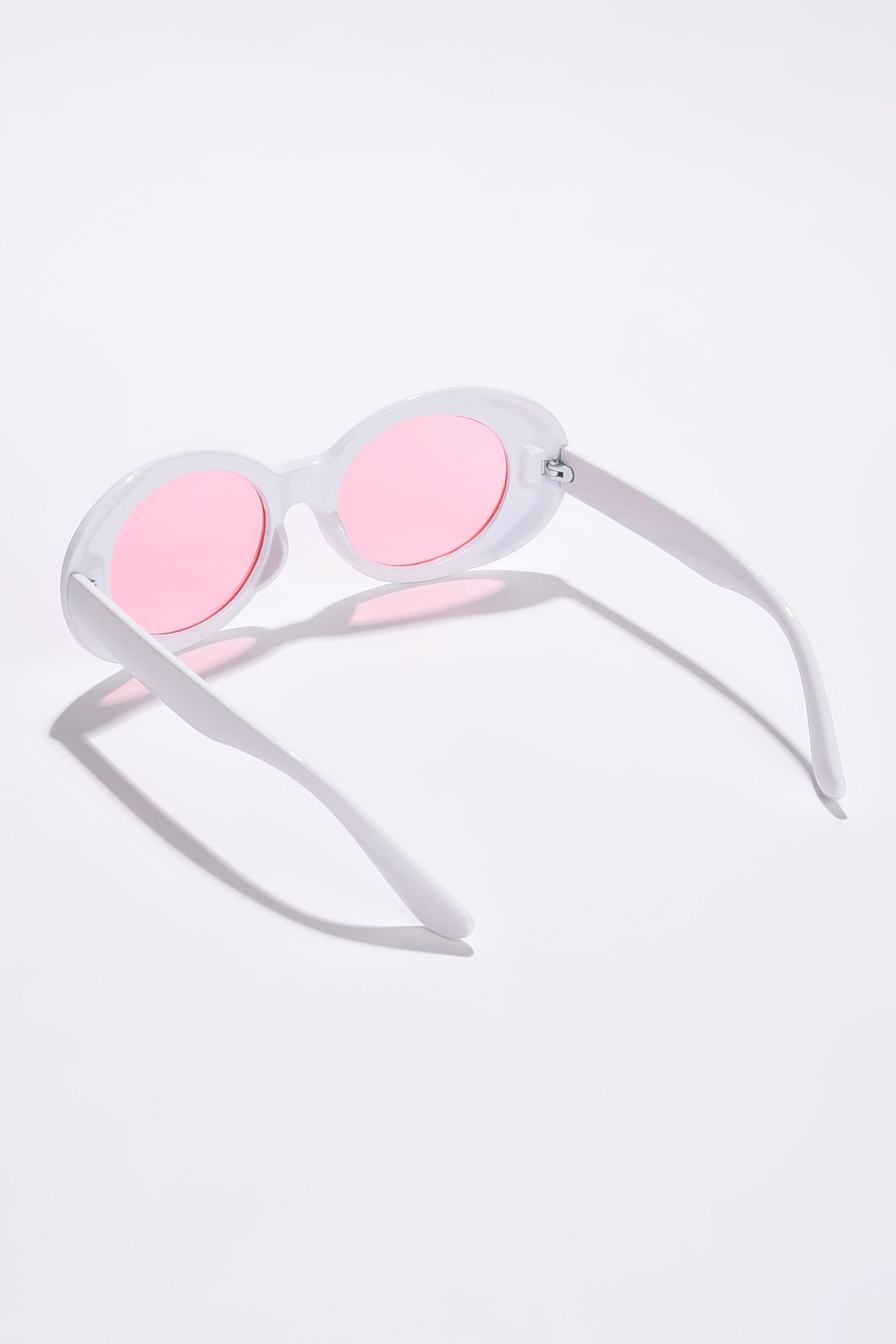 Women Pink Lens White Oval Sunglasses