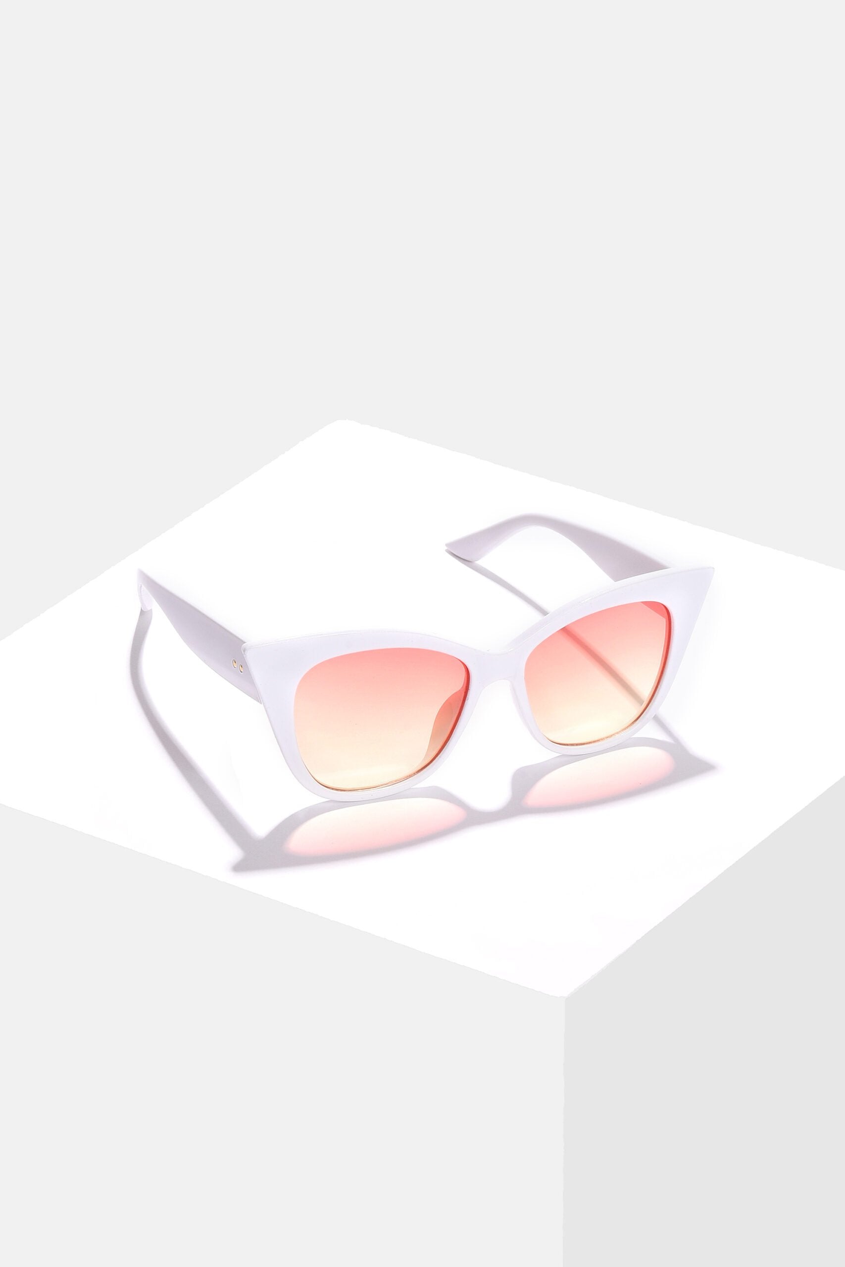 Women Pink Lens White Cateye Sunglasses