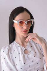 Women Pink Lens White Cateye Sunglasses