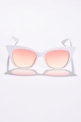 Women Pink Lens White Cateye Sunglasses