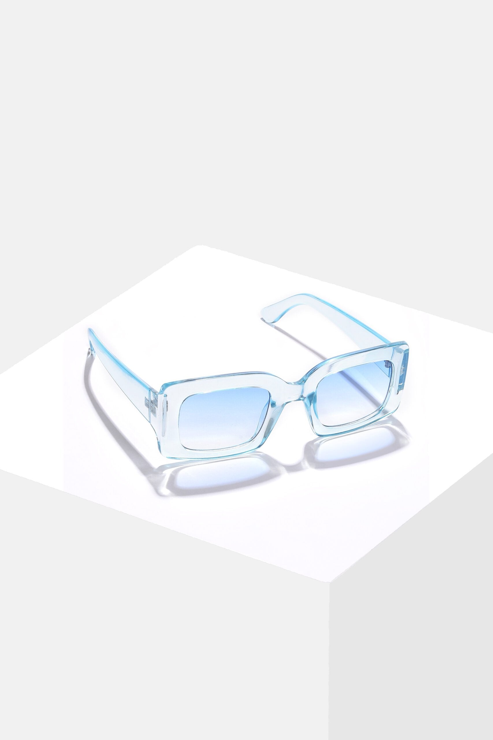 Women Blue Lens White Rectangle Sunglasses