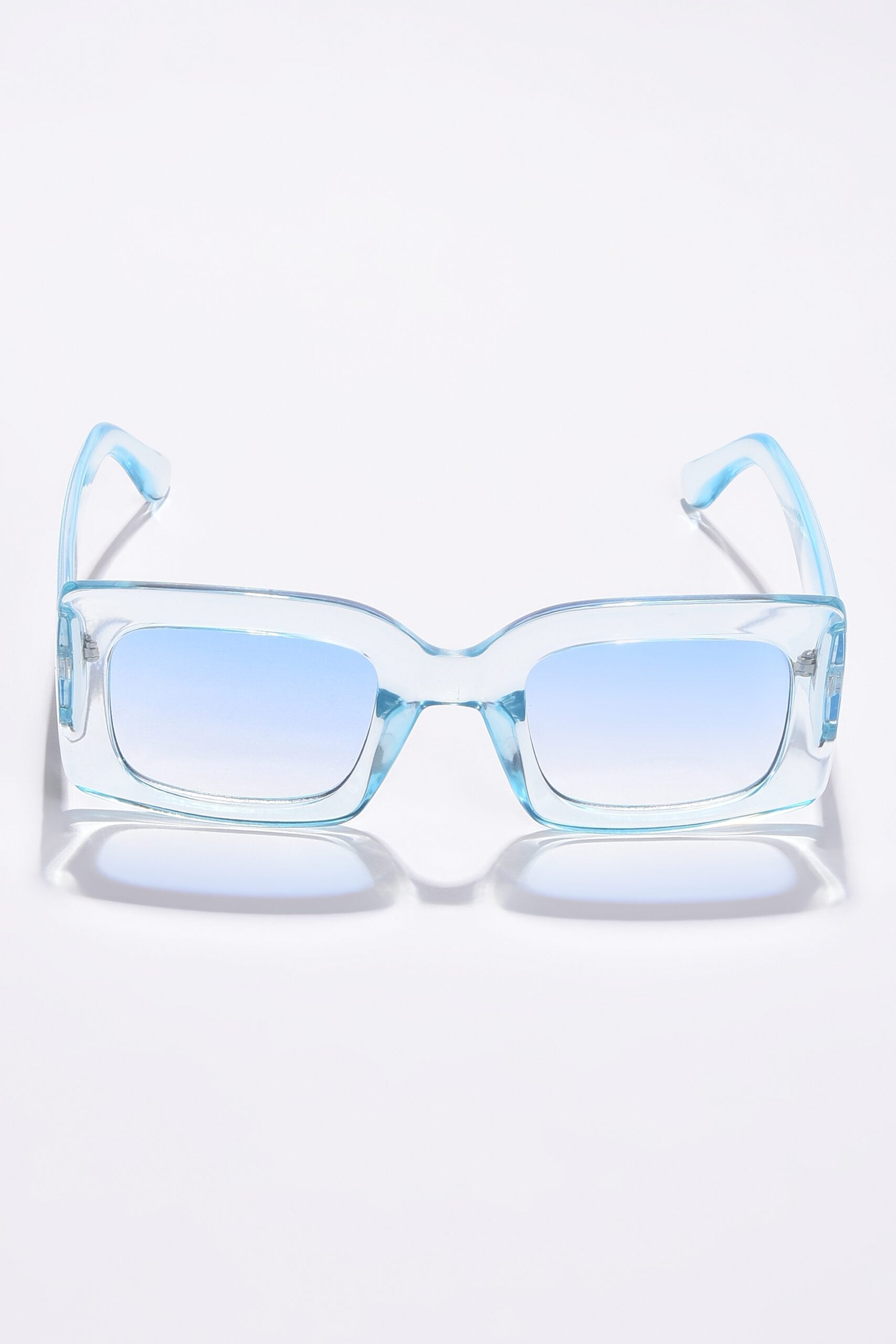 Women Blue Lens White Rectangle Sunglasses