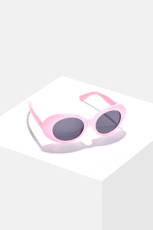 Women Black Lens Pink Oval Sunglasses