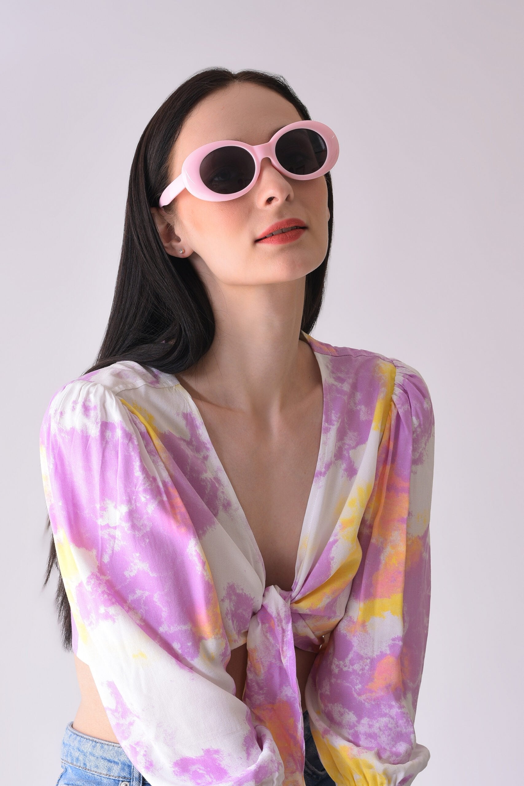 Women Black Lens Pink Oval Sunglasses