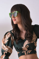 Women Black Lens Green Butterfly Sunglasses