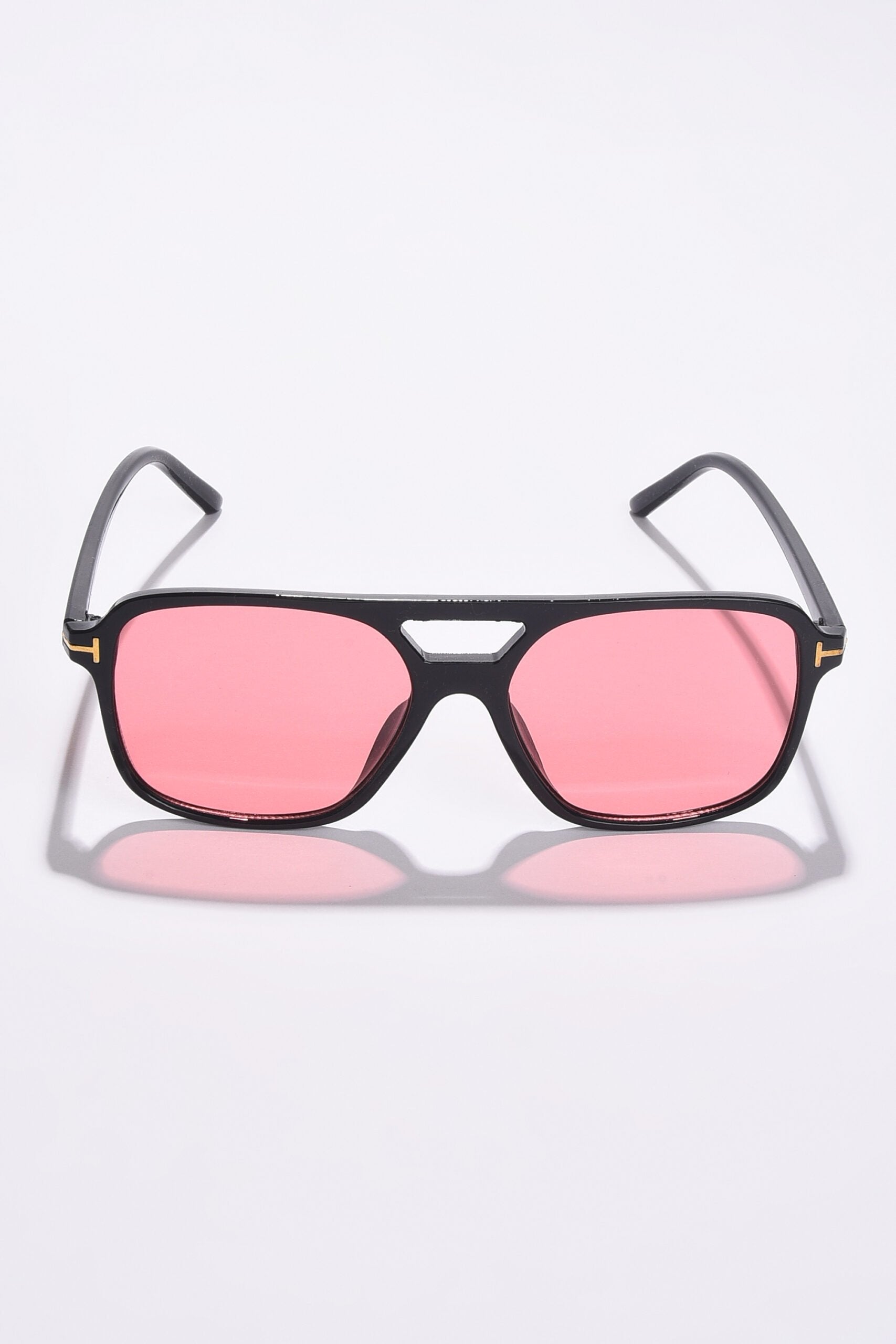 Women Pink Lens Black Aviator Sunglasses