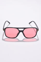 Women Pink Lens Black Aviator Sunglasses