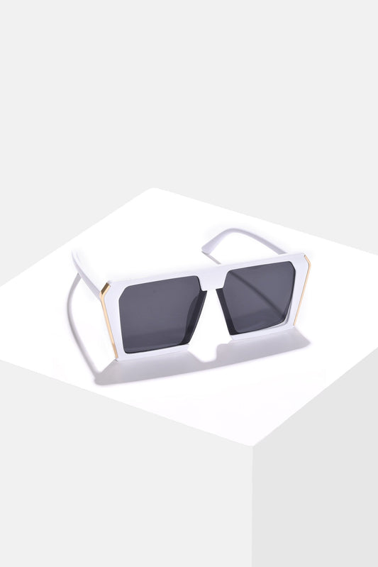 Women Black Lens White Oversized Sunglasses