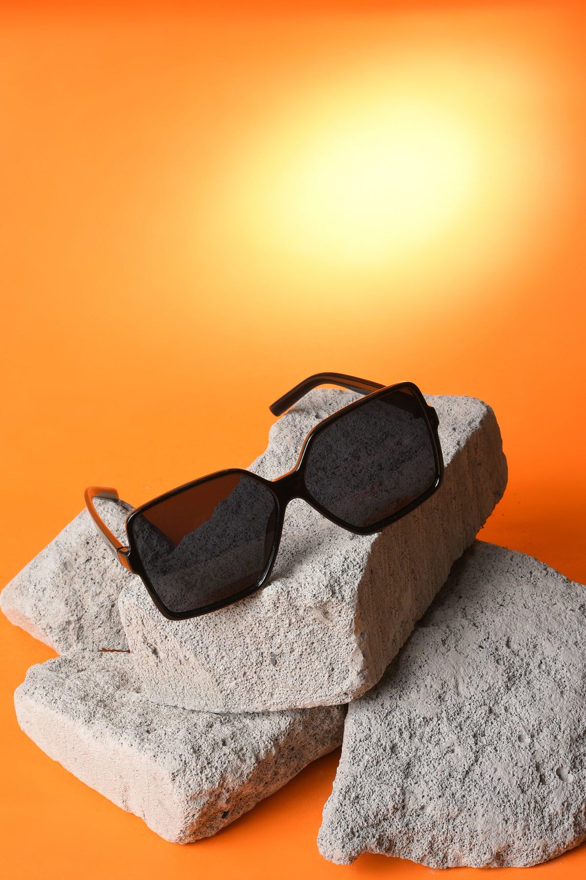 Women Black Lens Black Rectangle Sunglasses