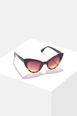 Women Black Lens Brown Cateye Sunglasses