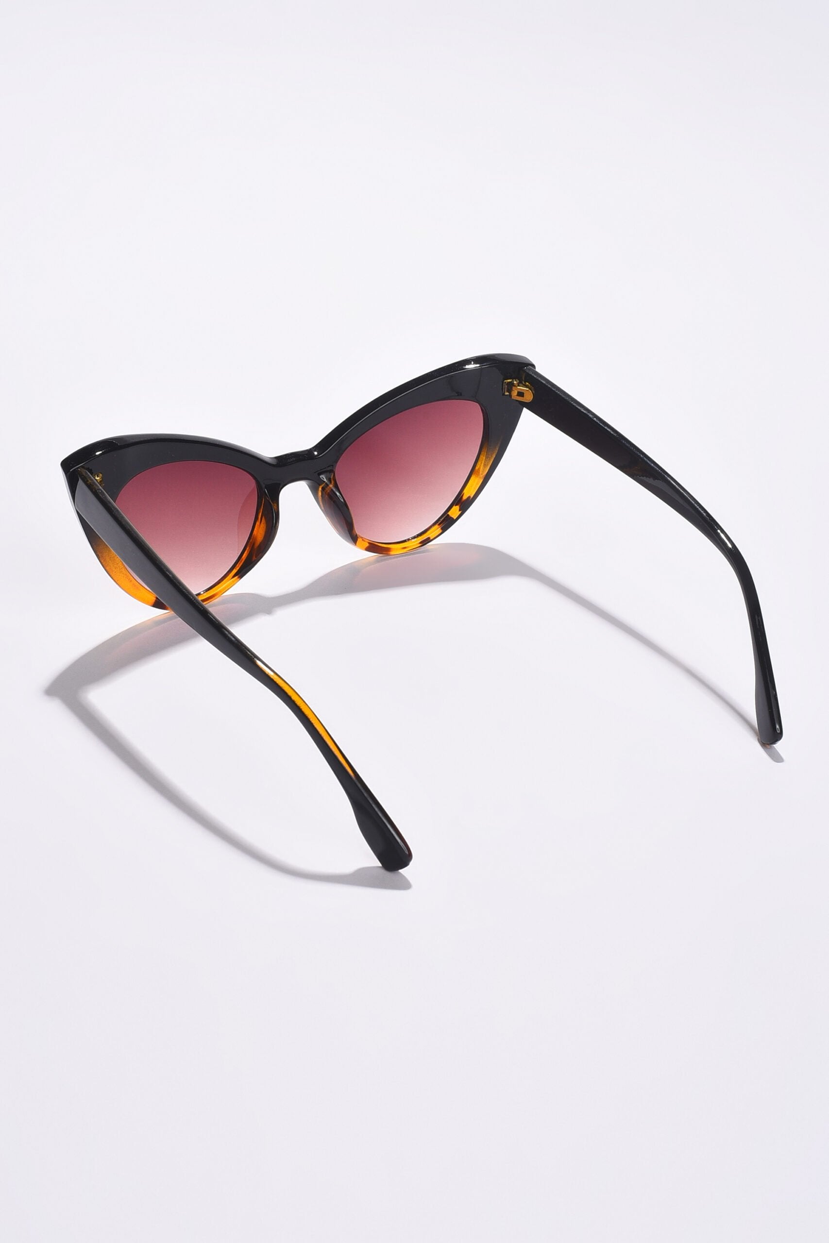 Women Black Lens Brown Cateye Sunglasses