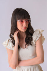 Women Pink Lens White Cateye Sunglasses