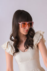 Women Orange Lens Pink Oversized Sunglasses