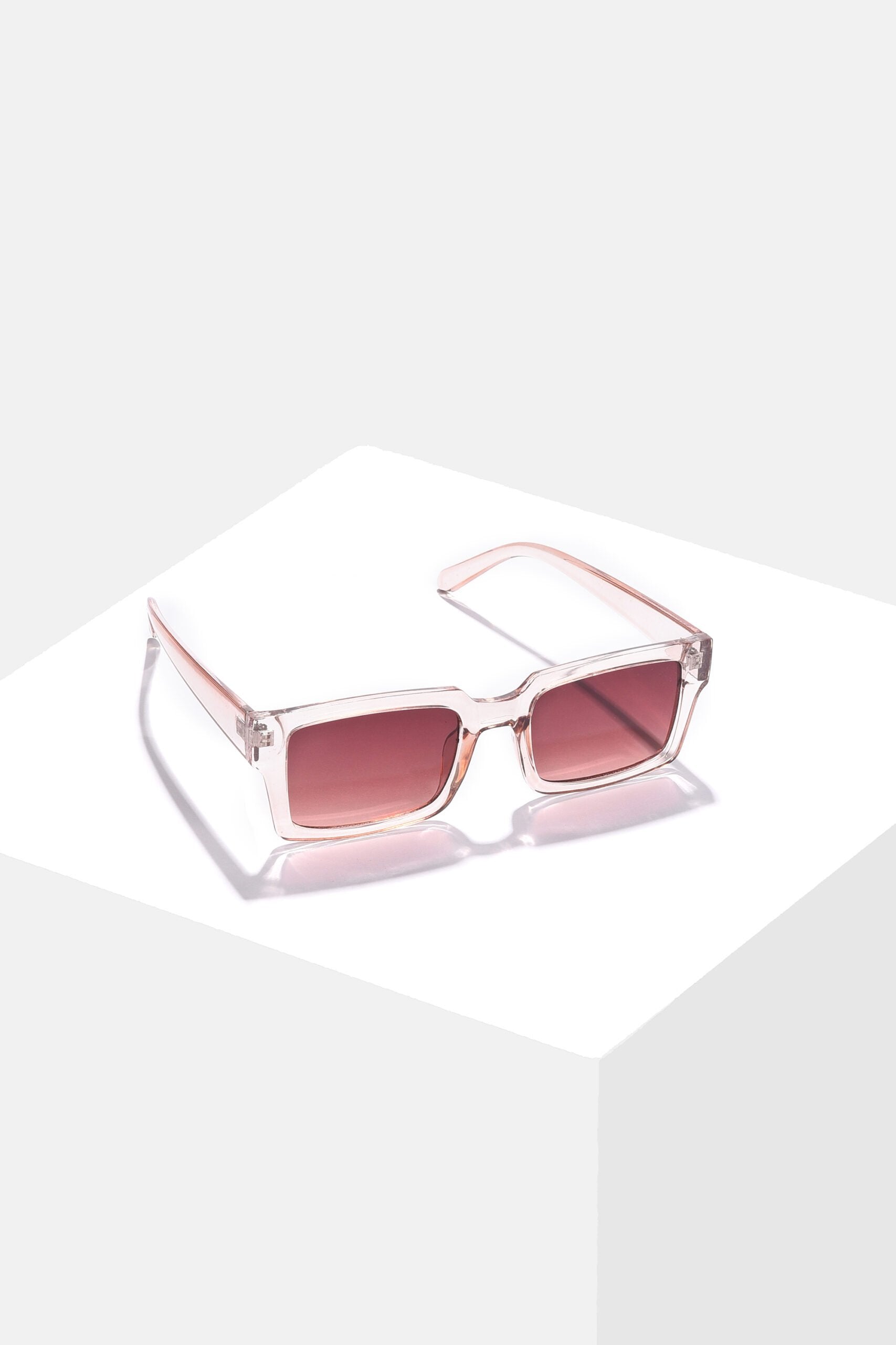 Women Brown Lens White Rectangle Sunglasses