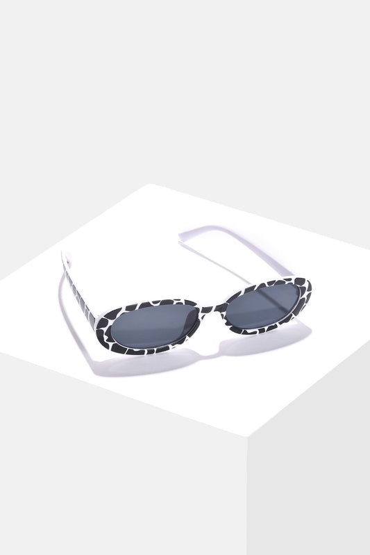 Women Black Lens White Oval Sunglasses