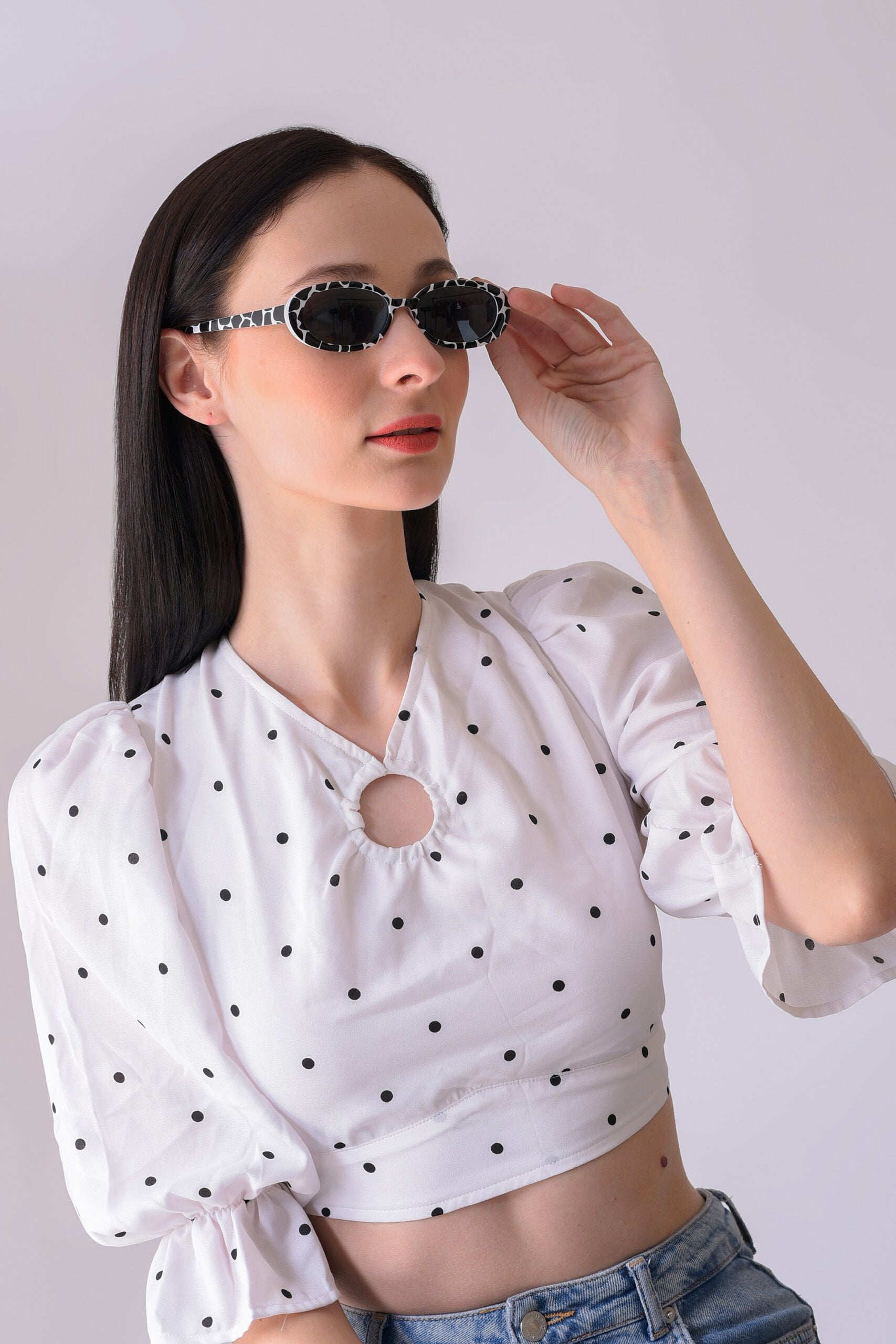 Women Black Lens White Oval Sunglasses