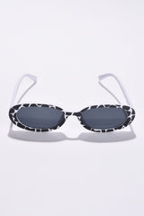 Women Black Lens White Oval Sunglasses