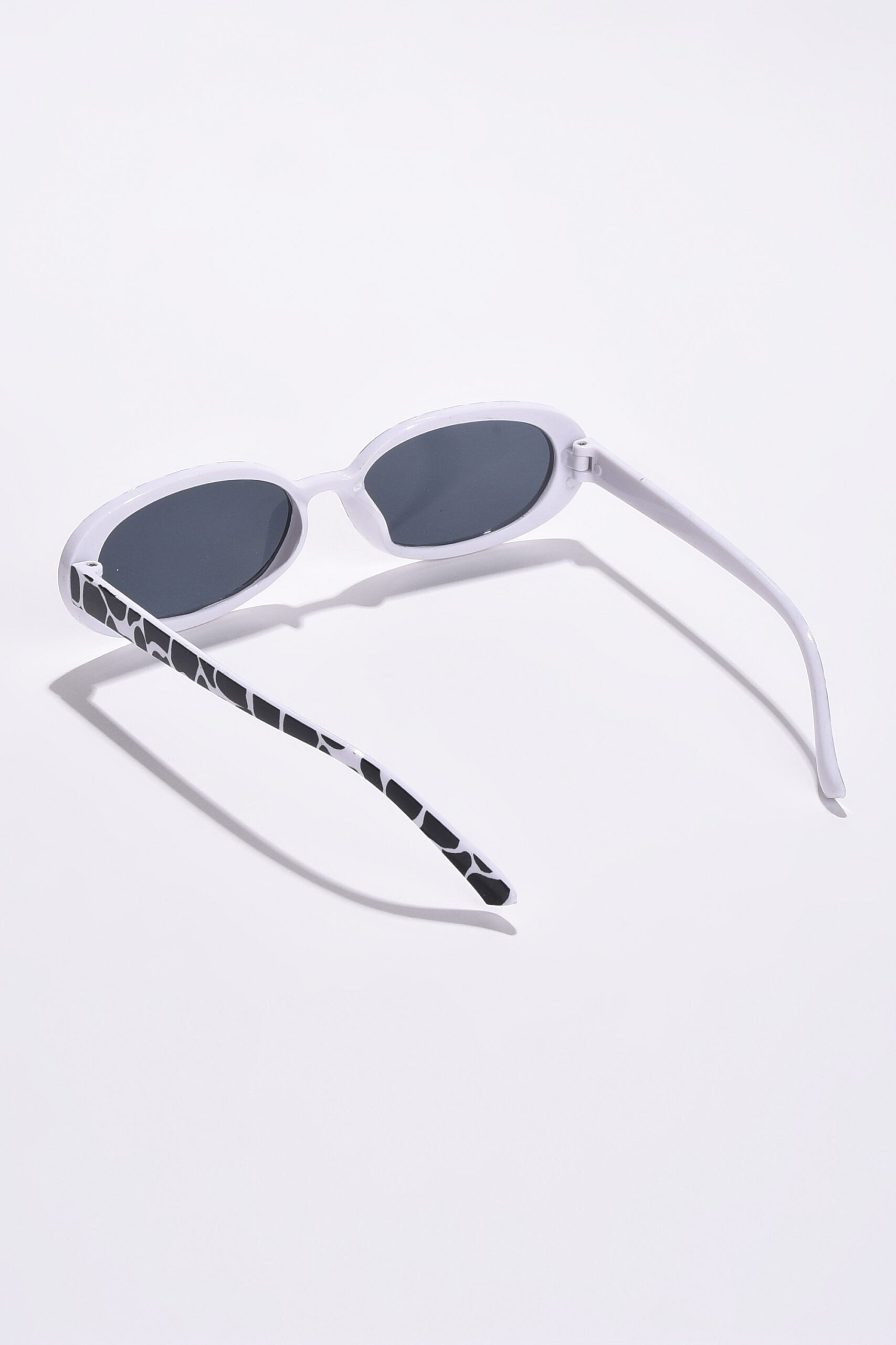 Women Black Lens White Oval Sunglasses