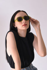 Women Black Lens Green Oval Sunglasses