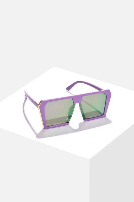 Women Black Lens Purple Rectangle Sunglasses