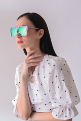 Women Black Lens Purple Rectangle Sunglasses