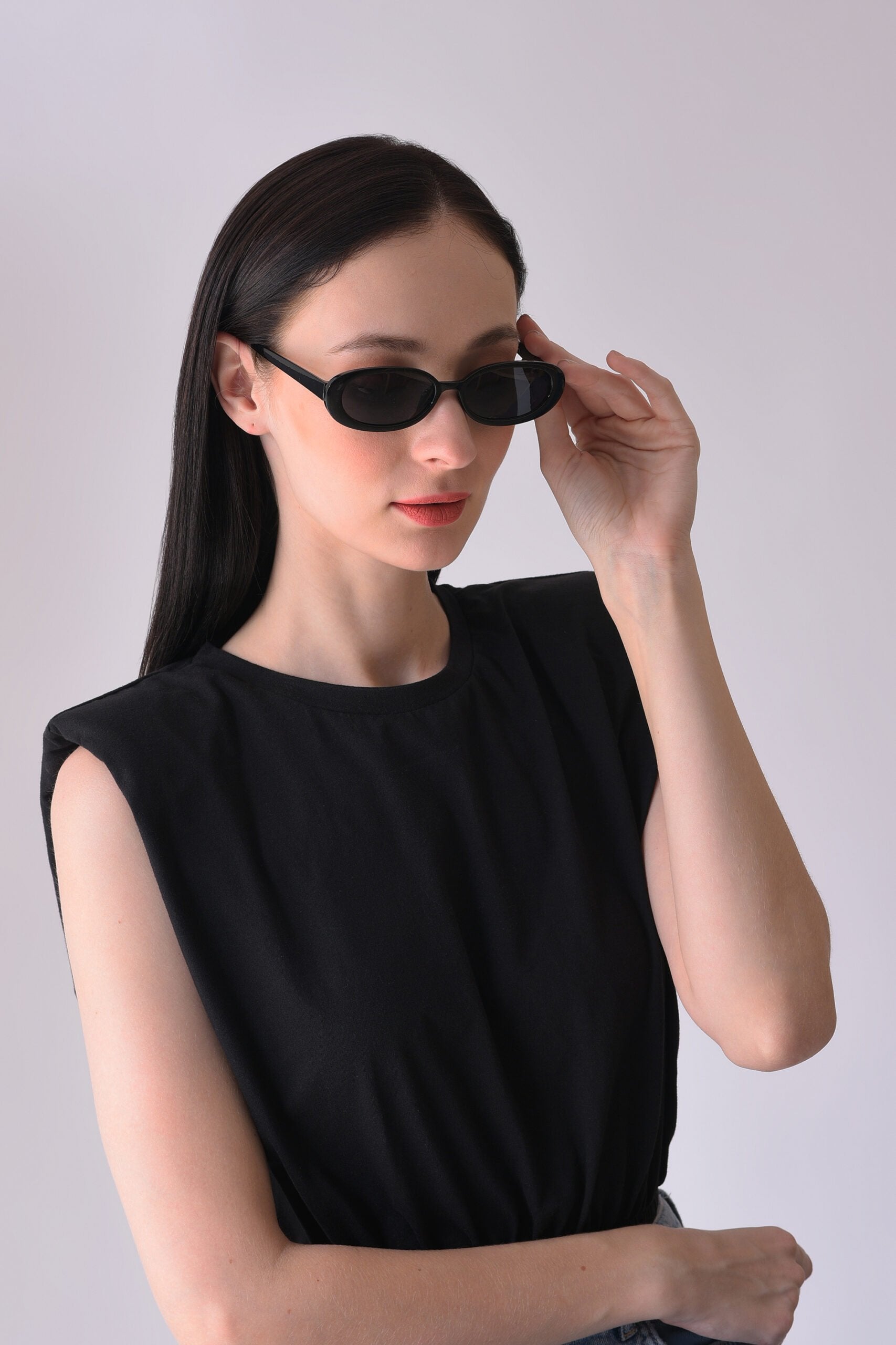 Women Black Lens Black Oval Sunglasses