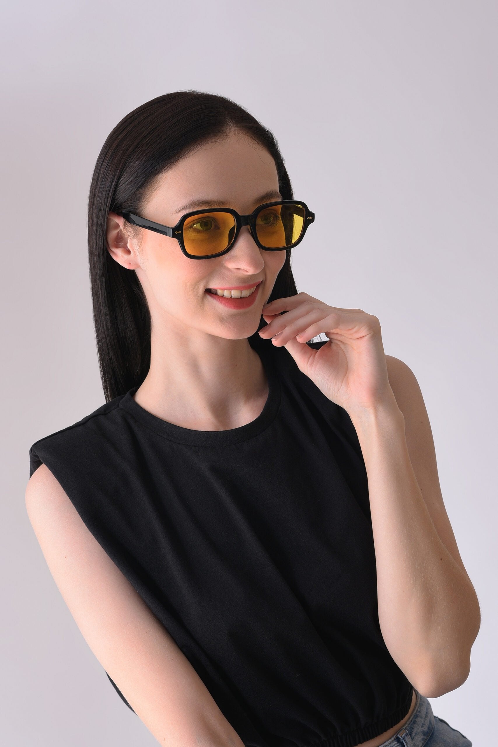 Women Yellow Lens Black Oval Sunglasses