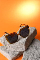 Women Black Lens Brown Rectangle Sunglasses