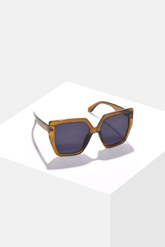 Women Black Lens Brown Rectangle Sunglasses