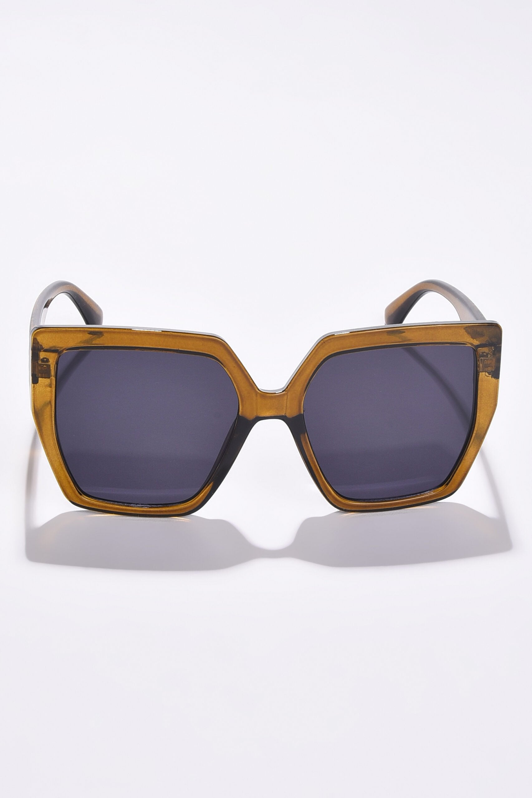 Women Black Lens Brown Rectangle Sunglasses