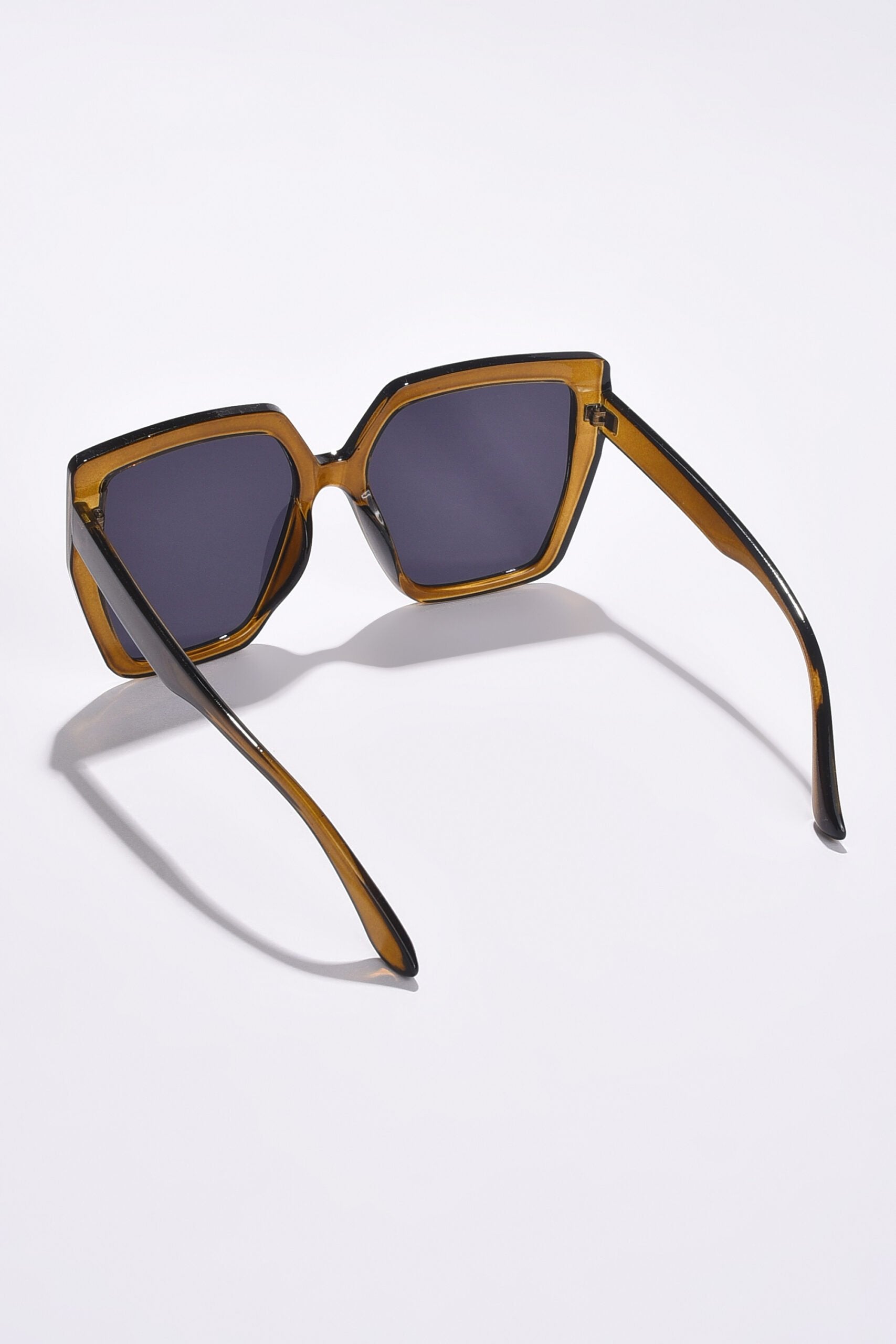 Women Black Lens Brown Rectangle Sunglasses