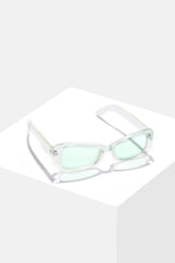 Women Black Lens Green Cateye Sunglasses