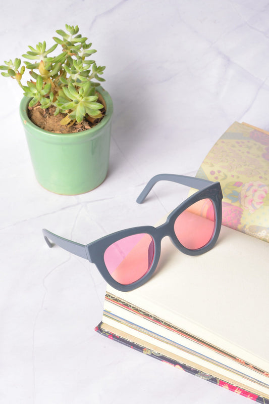 Women Pink Lens Black Cateye Sunglasses