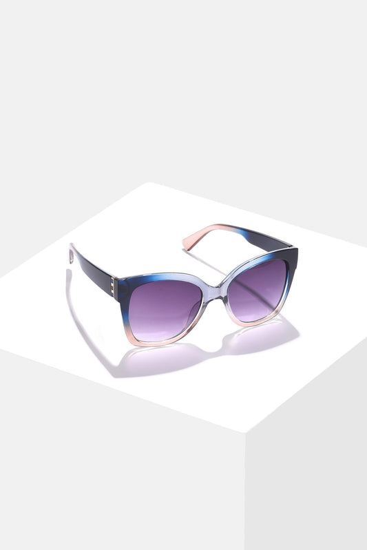 Women Black Lens Blue Cateye Sunglasses