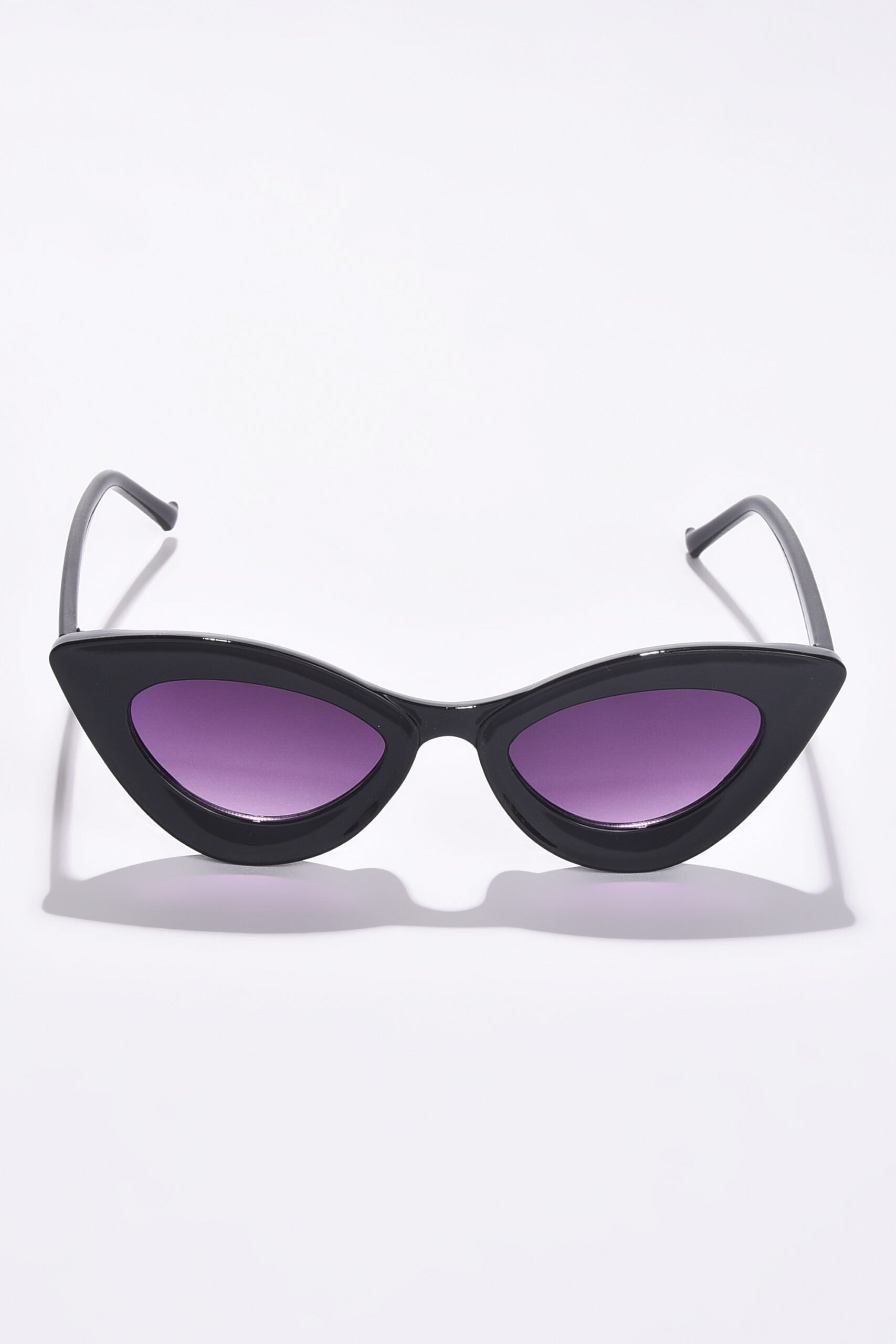 Women Purple Lens Black Cateye Sunglasses