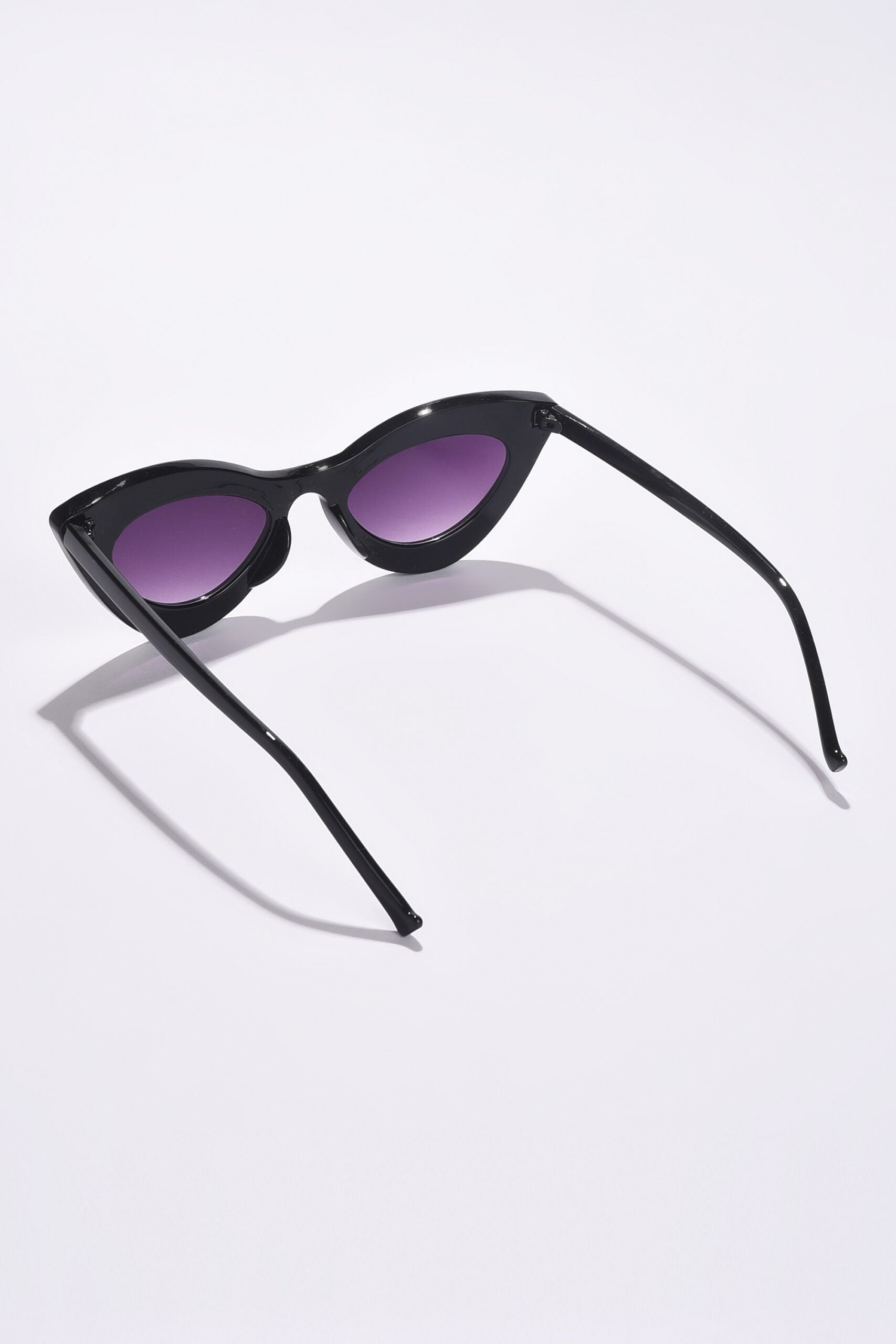 Women Purple Lens Black Cateye Sunglasses