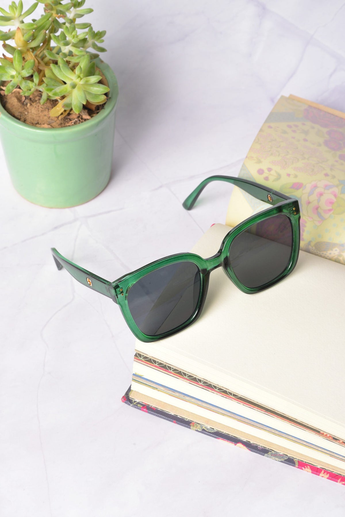 Women Black Lens Green Butterfly Sunglasses