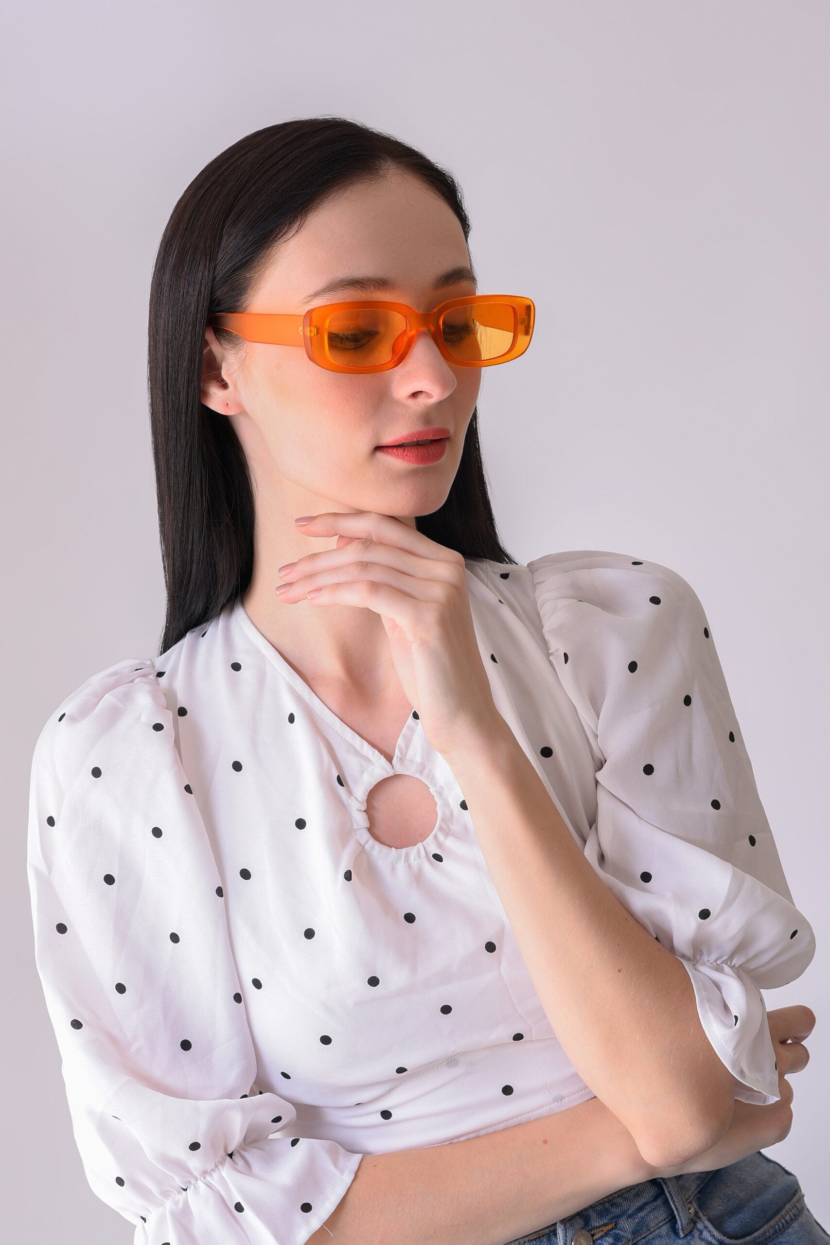 Women Orange Lens Orange Rectangle Sunglasses