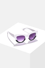 Women Purple Lens White Cateye Sunglasses