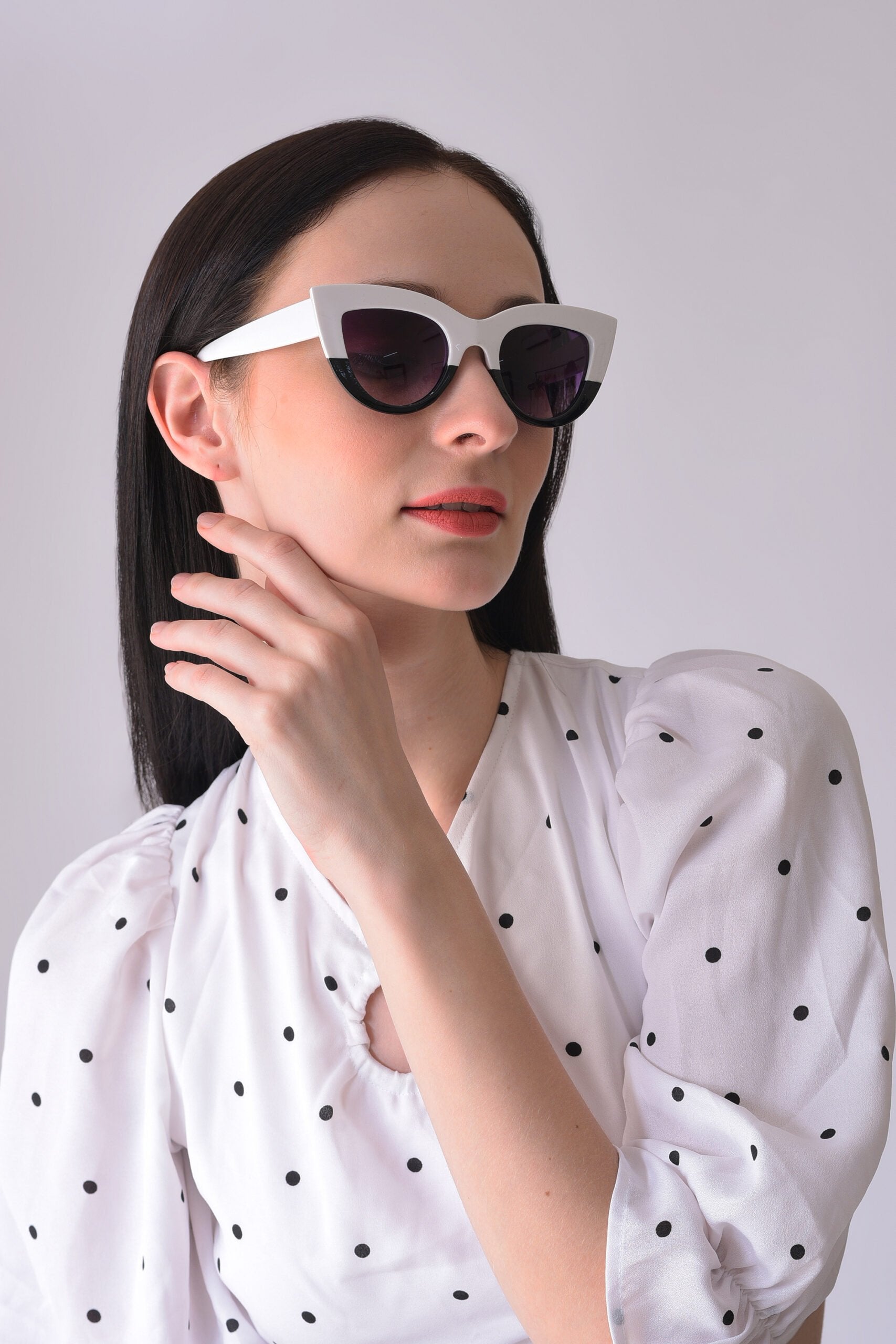 Women Purple Lens White Cateye Sunglasses