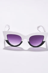 Women Purple Lens White Cateye Sunglasses