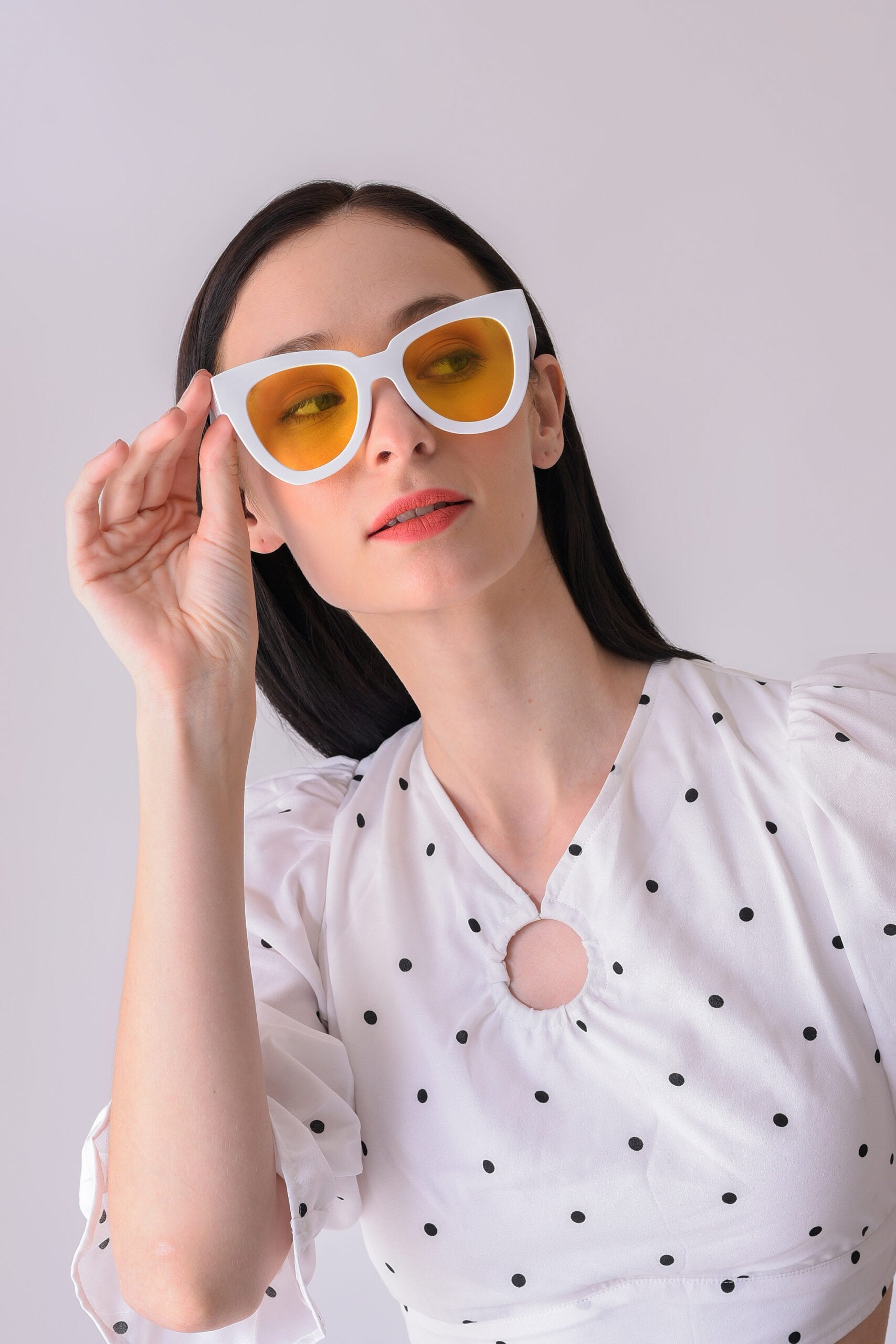 Women Yellow Lens White Cateye Sunglasses