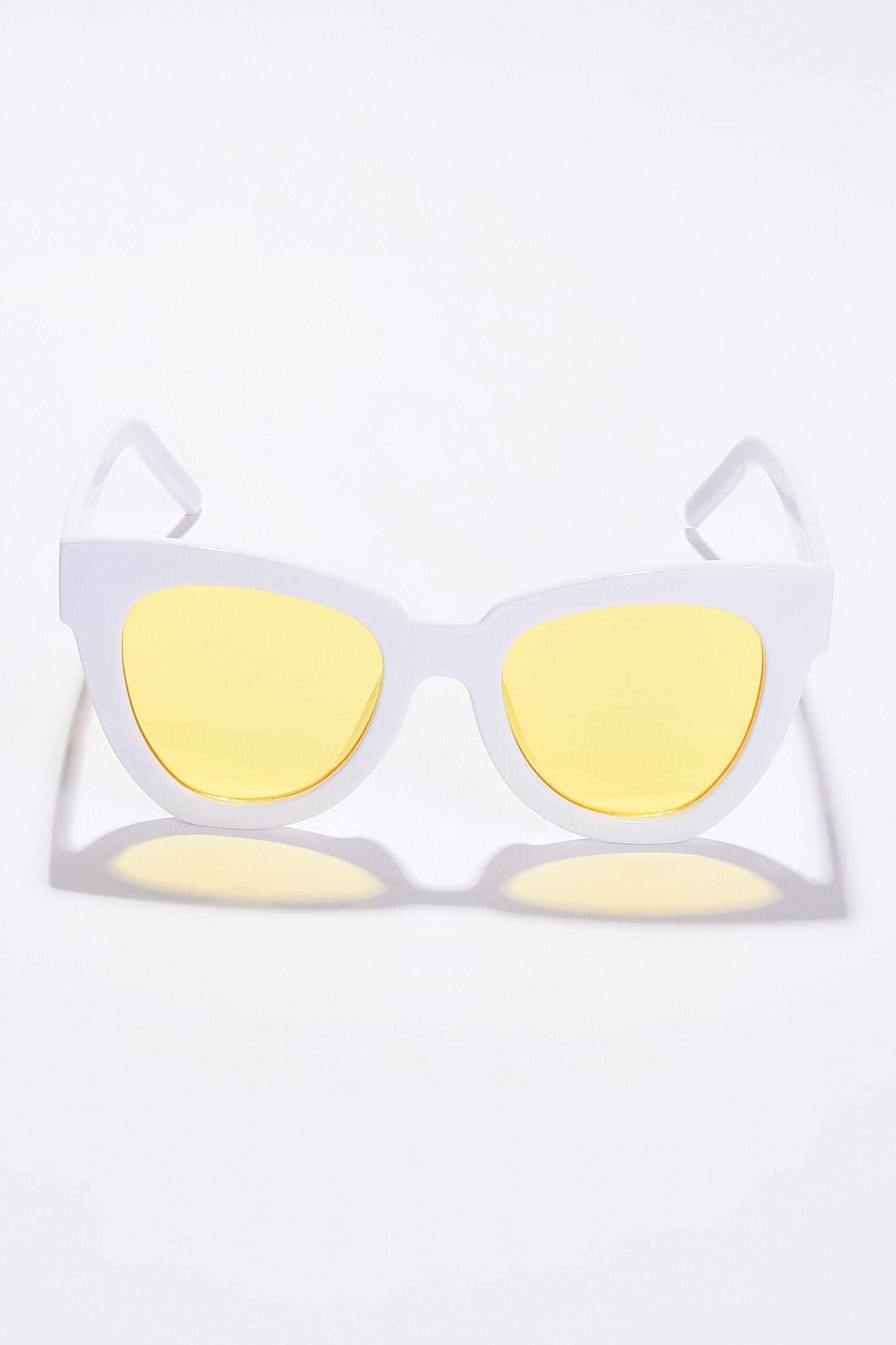 Women Yellow Lens White Cateye Sunglasses