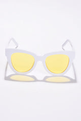 Women Yellow Lens White Cateye Sunglasses