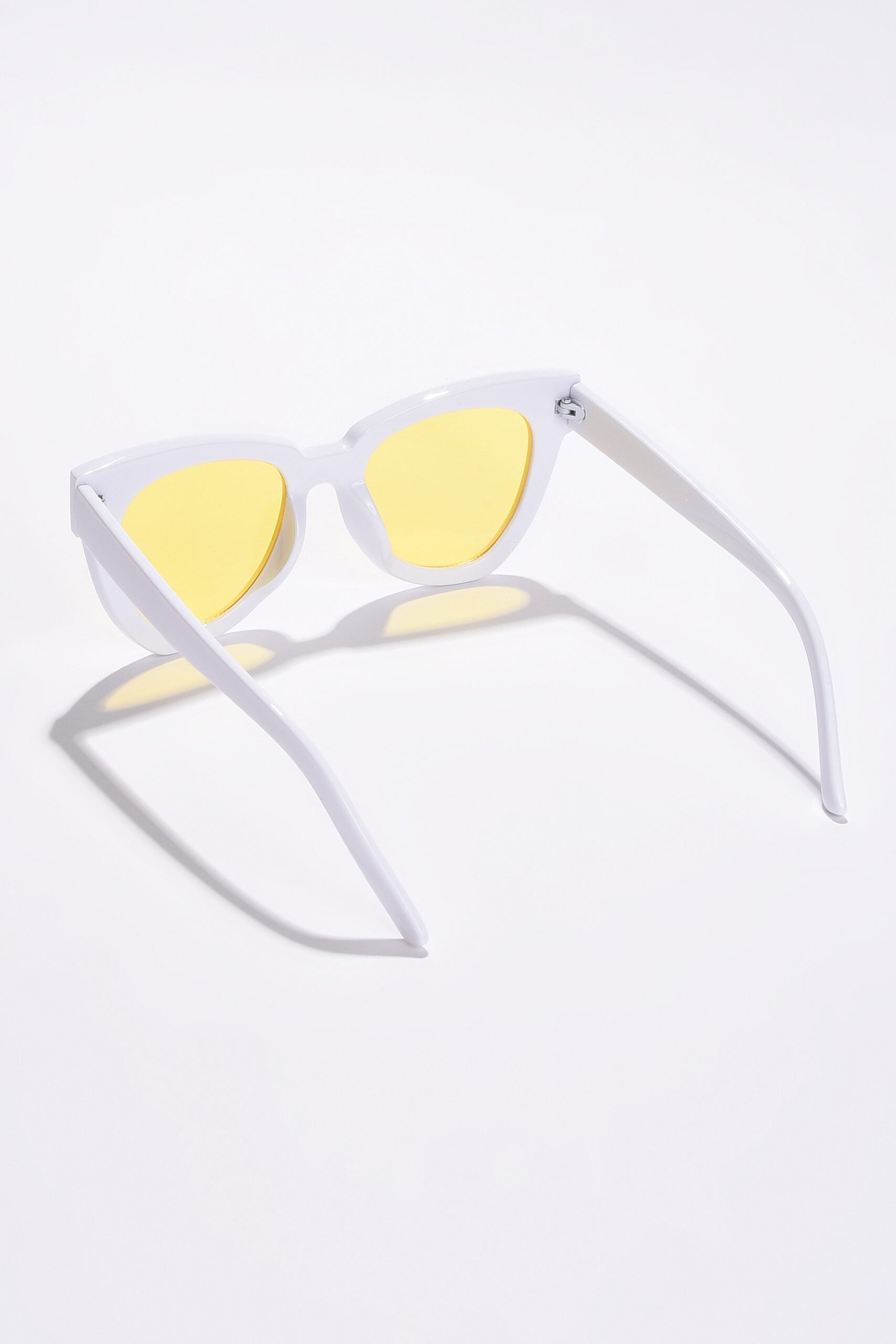 Women Yellow Lens White Cateye Sunglasses