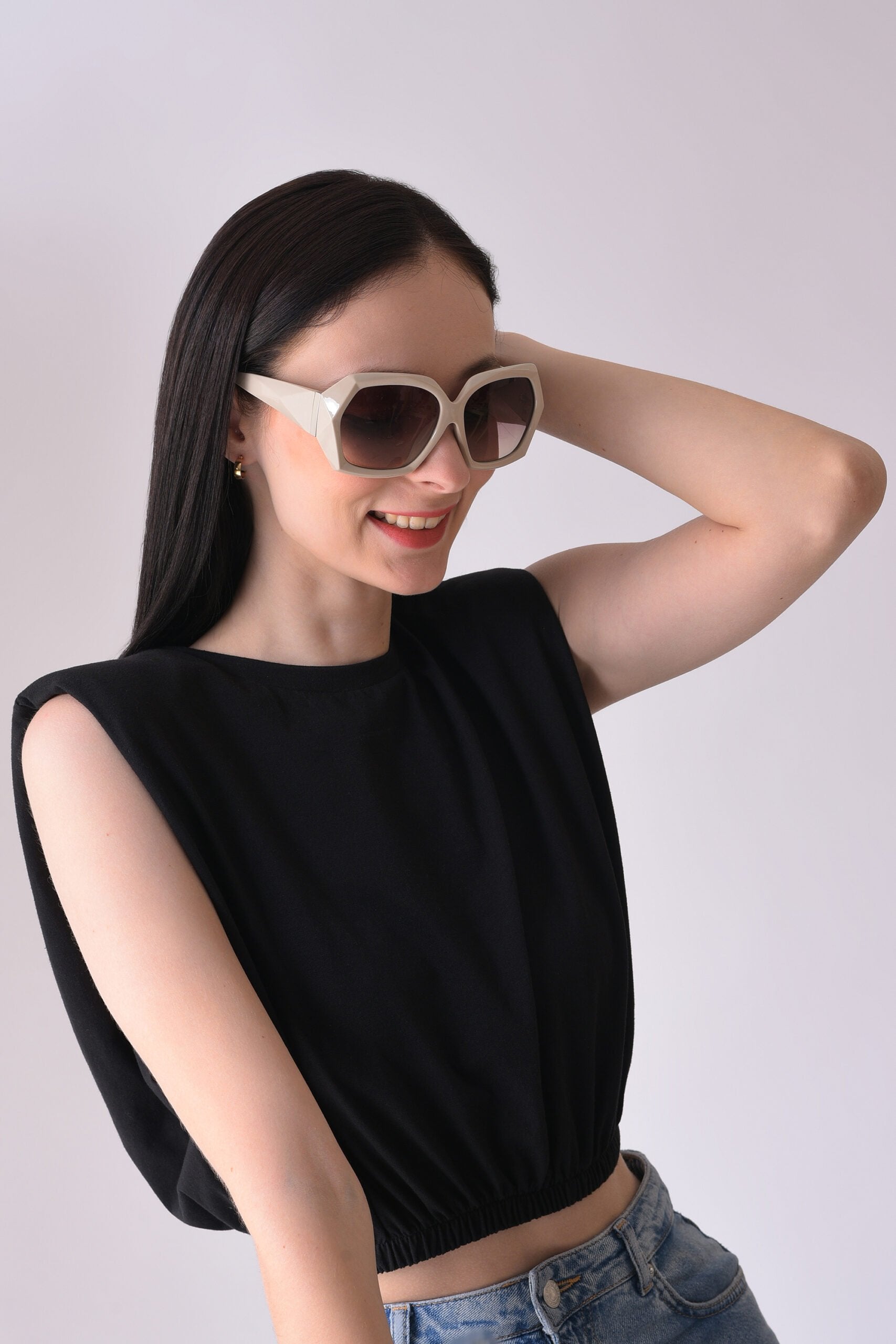 Women Purple Lens White Oversized Sunglasses