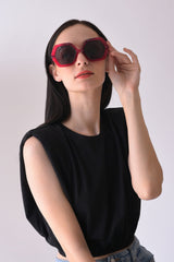 Women Black Lens Pink Wayfarer Sunglasses